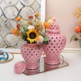 thumbnail image 4 of Ceramic Ginger Jar Display Lattice Hollow Vase Temple Jar Storage Jar Handicraft Ornament for Desktop Office Gift Decoration, Pink, 7.87x7.87x13inch, 4 of 8
