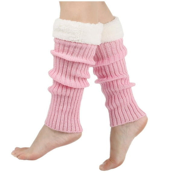 Leg Warmers for Women Girl 80s Y2K Ribbed Striped Leg Warmer Fleece Plush Trim Knitted Christmas Socks Fall Winter Streetwear(Pink)