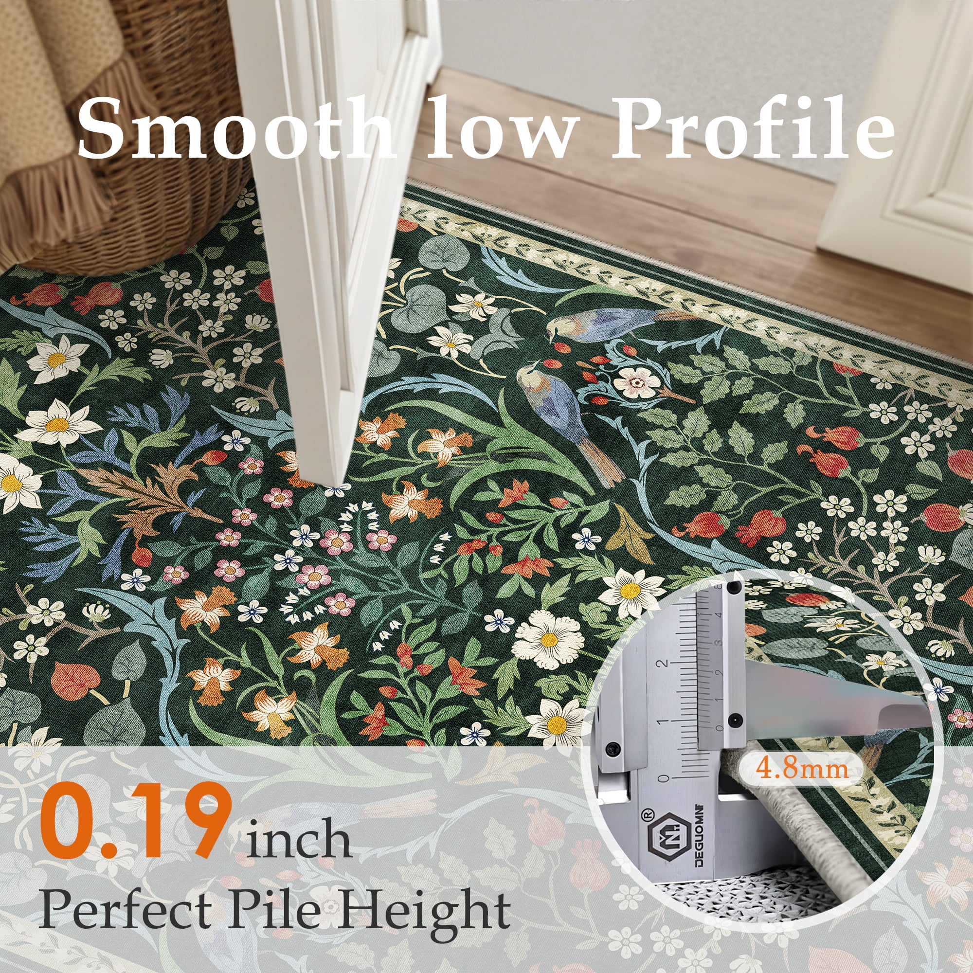 BERTHMEER 8'x10' Area Rugs Washable Non Slip Floral Carpets for Living Room Bedroom Kitchen Office Large Rugs Vintage Green Farmhouse Dining Room Oriental Flower Rugs, Multicolor