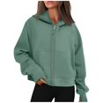 thumbnail image 2 of Clearance Fadeal Crewneck Sweatshirts Women Sweatshirt for Womens Oversized Half Zip Pullover Long Sleeve Sweatshirt Quarter Zip Hoodie Sweater Teen Girls Fall Blouse Clothes with Pockets Green, 2 of 5