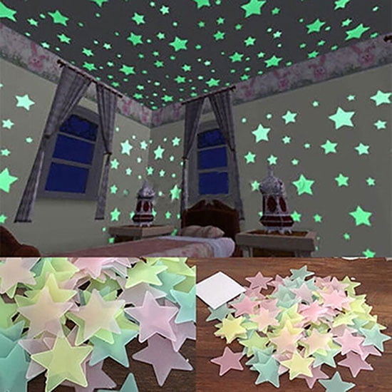 100 Glow Stars and 1 Moon In The Dark Star Plastic Stickers Ceiling Wall Bedroom 
