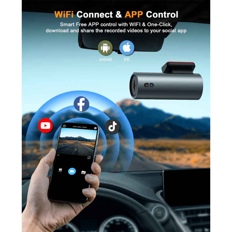 Dash Cam 4K WiFi 2160P Dash Camera for Cars, Car Camera Dash Cam Front with  App