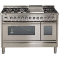 thumbnail image 1 of Ilve UPW120FDMPI Pro Series 48 Inch Dual Fuel Convection Freestanding Range, 7 Sealed Brass Burners, Double Ovens, 4.99 cu.ft. Capacity in Stainless Steel (Natural Gas), 1 of 1