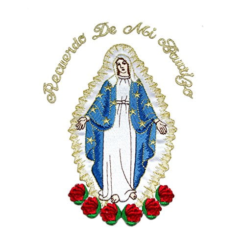 Embroidered Virgin Mary Applique Patch Gold Metallic Santa Maria Motif (Spanish)
