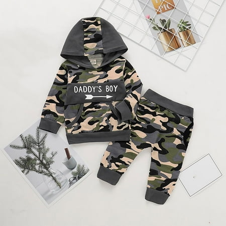 

New Year New You 2022! on Clearance Hesxuno Newborn Clothes Autumn Winter Boys Camouflage Hoodies Tops Pants Outfit Suit Infant Clothing Set Baby Prime Deals