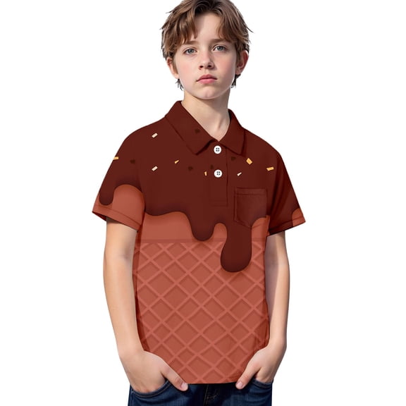 Hiijoy Toddler Boy's Polo Shirt Ice-Cream Print Short Sleeve Breathable T-Shirt, Sizes 3-14