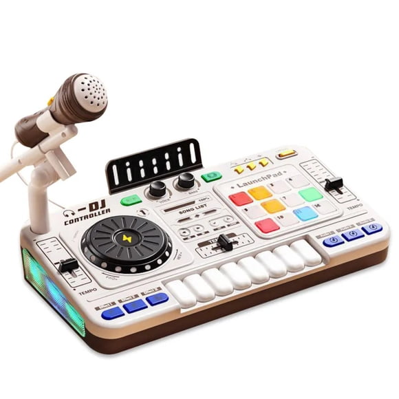 XFGOU Toys and Hobbies DJ Mixer Table For Kids Ages 3 4 5 6 7 8 Musical Toys With Piano Keys DJ Turntable Reaction Music Games Bluetooth Musical Instruments For Kids Education