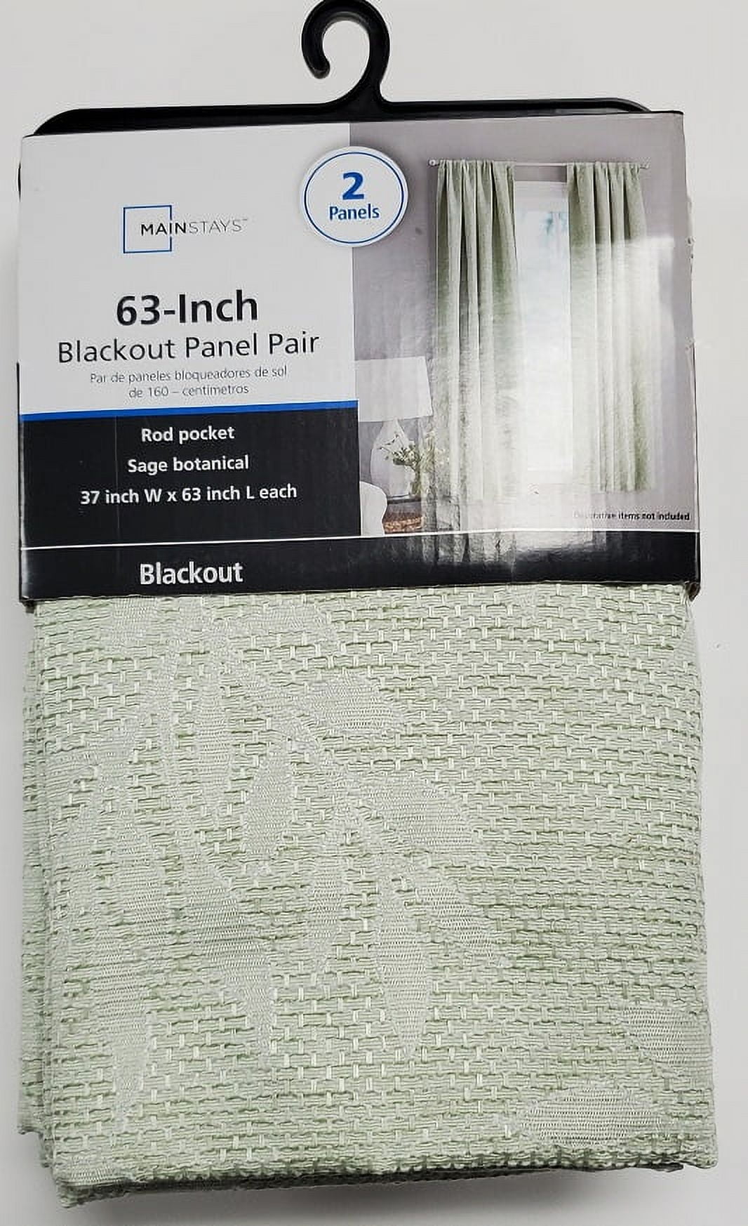 (2 pack) Mainstays Jacquard Blackout Panel Pair, Set of 2 Curtains, Green Botancial, 37" W x 63" L