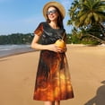 thumbnail image 4 of Rocae Fiery Dragon Of Chaos for Dresses Summer Casual Ruffle Short Sleeve Cute Crew Neck Flowy Dress with Pockets, 4 of 6
