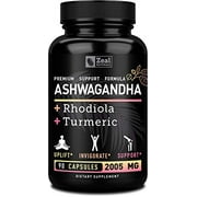 Ashwagandha Complex - Organic Ashwagandha Root Powder + Rhodiola Rosea + Turmeric - 100% Pure Ashwagandha Capsules Supplement - for Adrenal Support, Stress Relief, and Anxiety Support