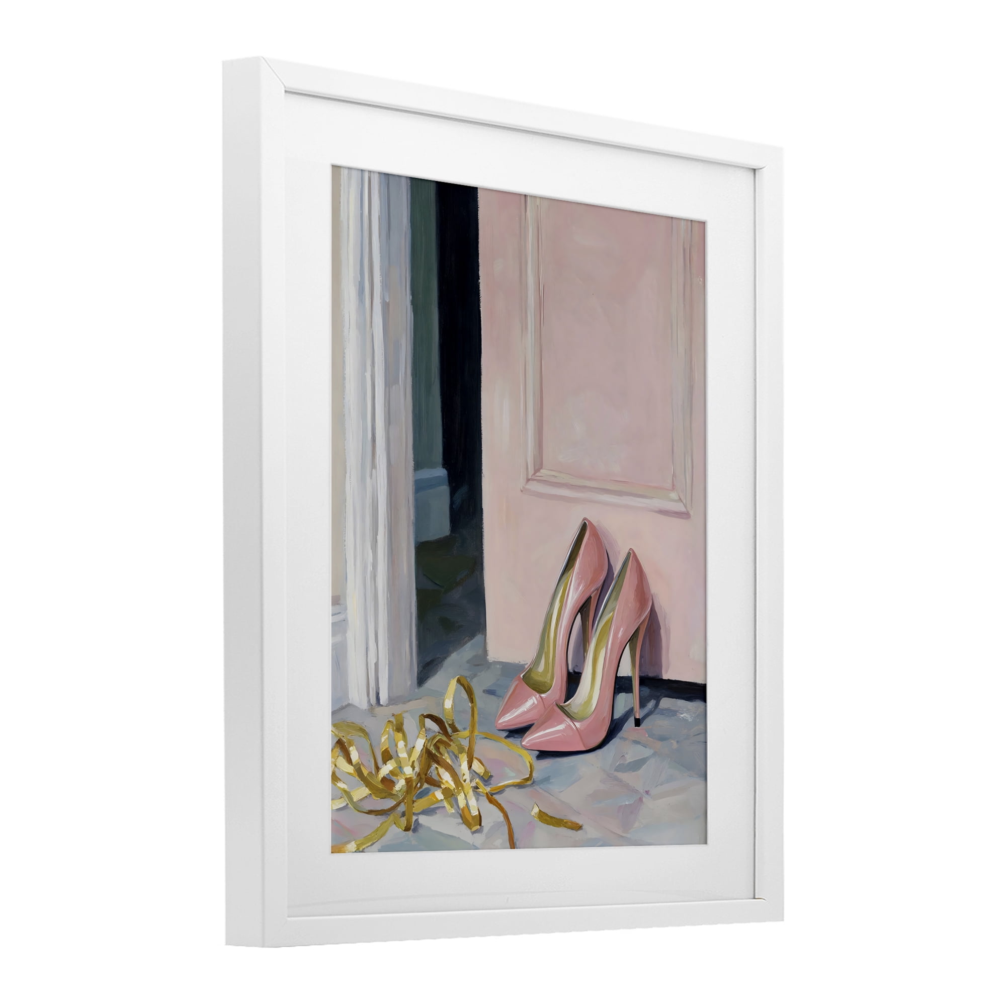 Stupell Industries Pink High Heels & Tinsel White Framed Print Under Glass, design by The Prints Vibe