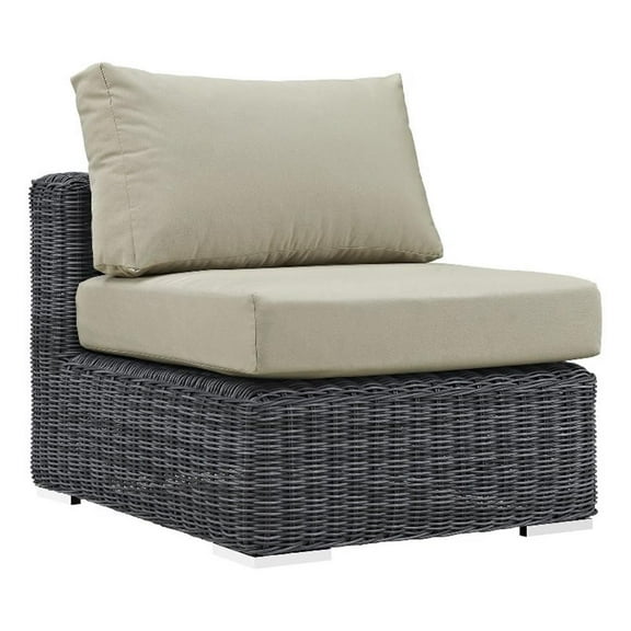 Pemberly Row Aluminum and Rattan Patio Armless Sofa Chair in Canvas/Beige