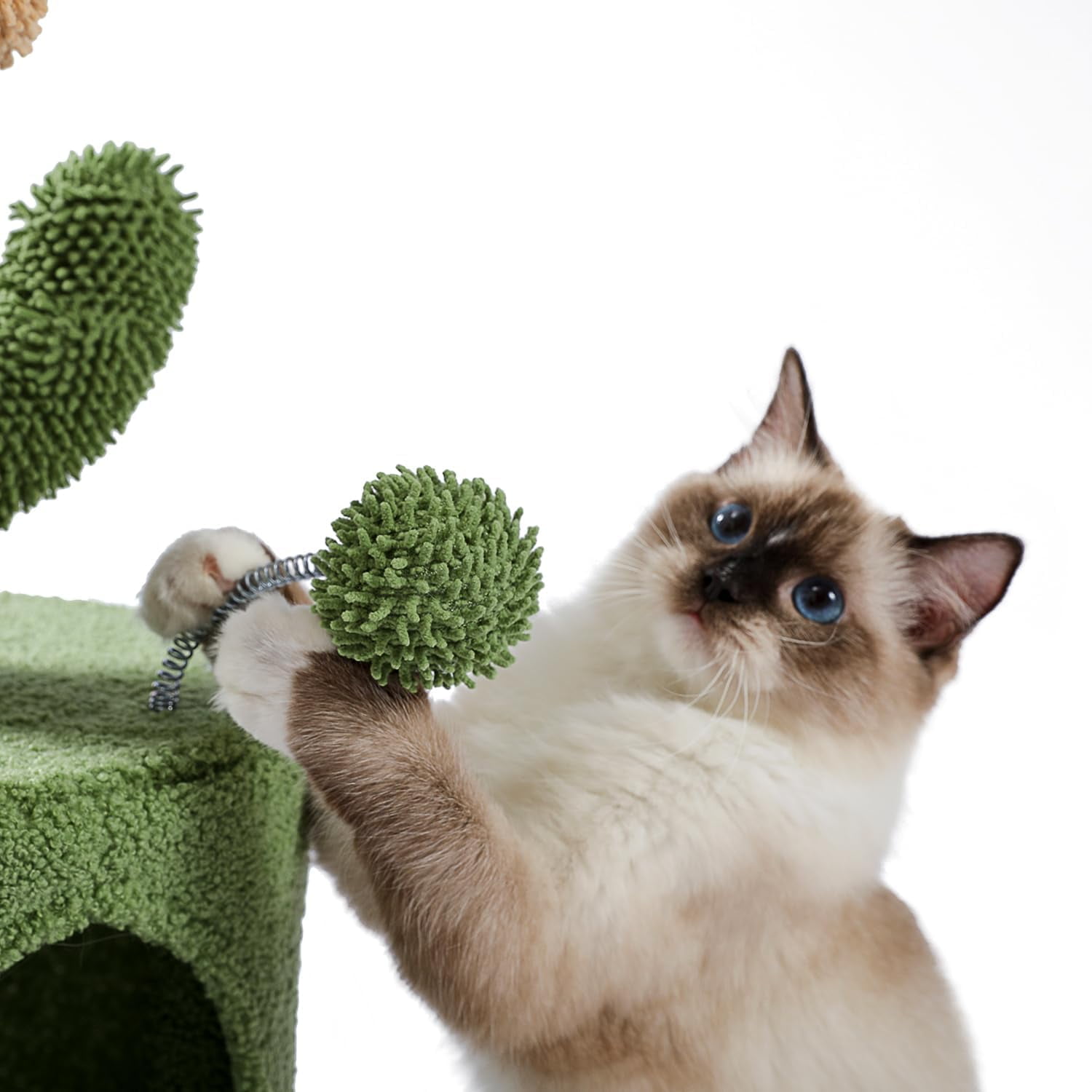41" Tall Cactus Cat Tree Cat Tower with Sisal Scratching Post, Cozy Condo, Plush Perch & Soft Hammock - Ideal Indoor Cat Climbing Stand for Small and Medium Cats Green Brown