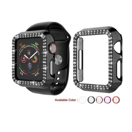 Njjex Cases for Apple Watch Case Series 3 42mm, PC Plated Hard Bumper Bling Crystal Diamonds Glitter Frame Protective Cover for iWatch Series 3 Series 2 Series 1 42mm -Black