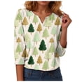 thumbnail image 4 of zaveiop Women T-Shirt for Christmas Casual Fashionable Printed V Neck Button up Three Quarter Sleeve Printed Festive Tees Tops (Z1-Beige, 3XL), 4 of 9