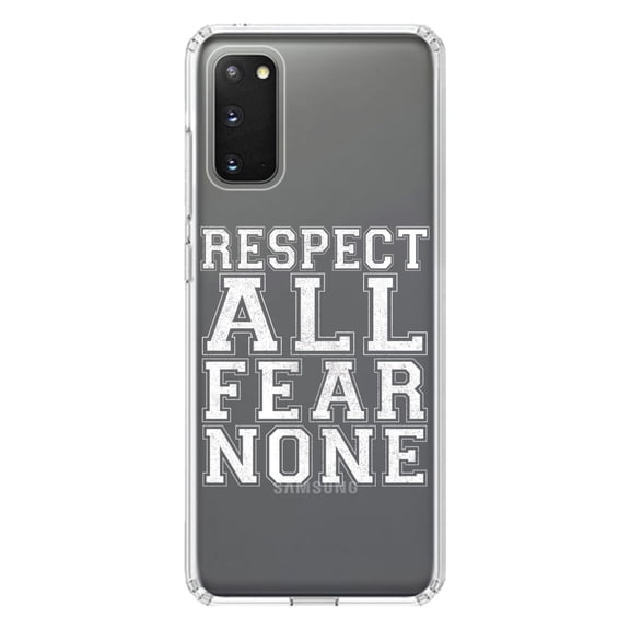 DistinctInk Clear Shockproof Hybrid Case for Galaxy S20 ULTRA / 5G (6.9" Screen) - TPU Bumper Acrylic Back Tempered Glass Screen Protector - Respect All Fear None