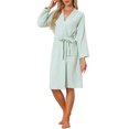 thumbnail image 2 of INSPIRE CHIC Cotton Robes for Women Long Sleeve V-Neck Loungewear Soft Spa Long Bathrobe with Pockets S Green, 2 of 6