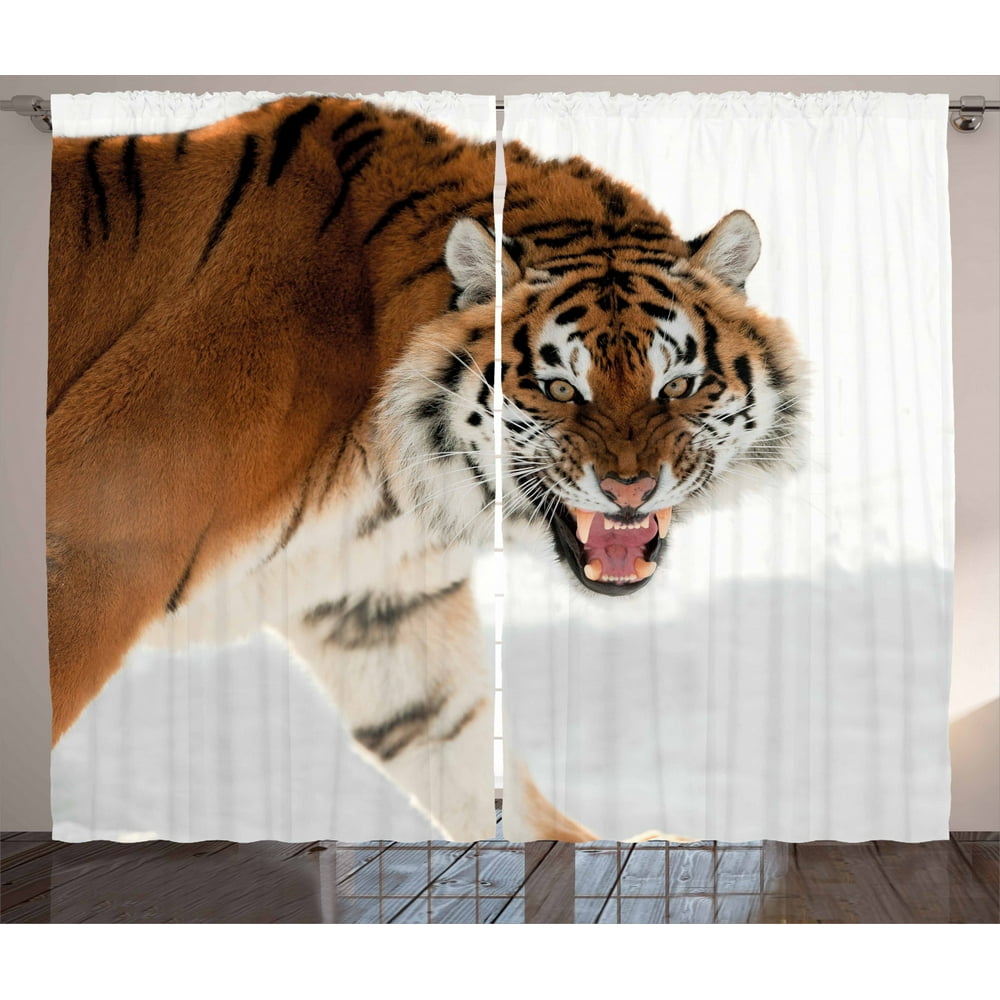 Tiger Curtains 2 Panels Set, Panthera Tigris Altaica Closeup Image