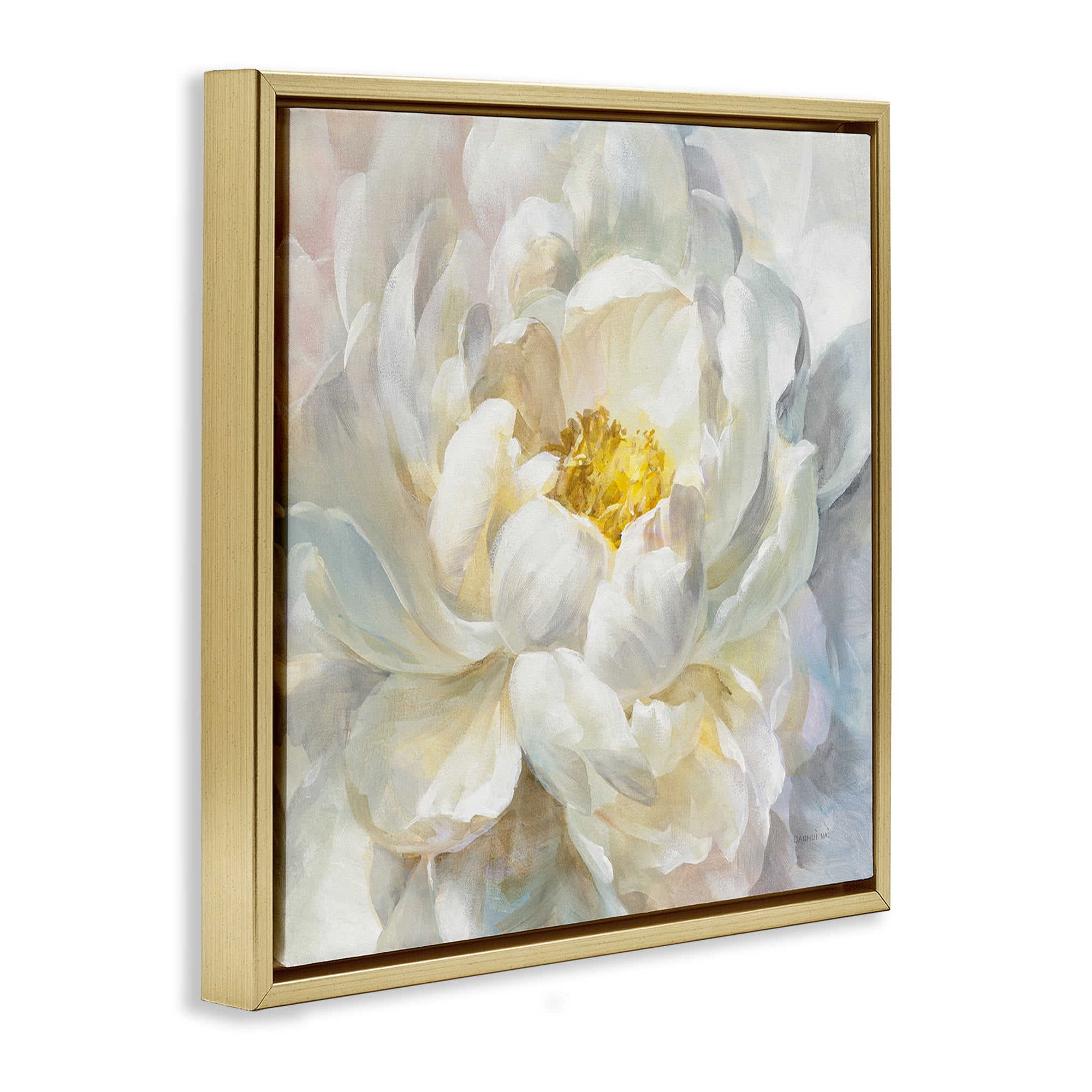 Stupell Industries Delicate Flower Petals Painting Botanical & Floral Painting Gold Floater Framed Canvas Art Print Wall Art, 18 x 18