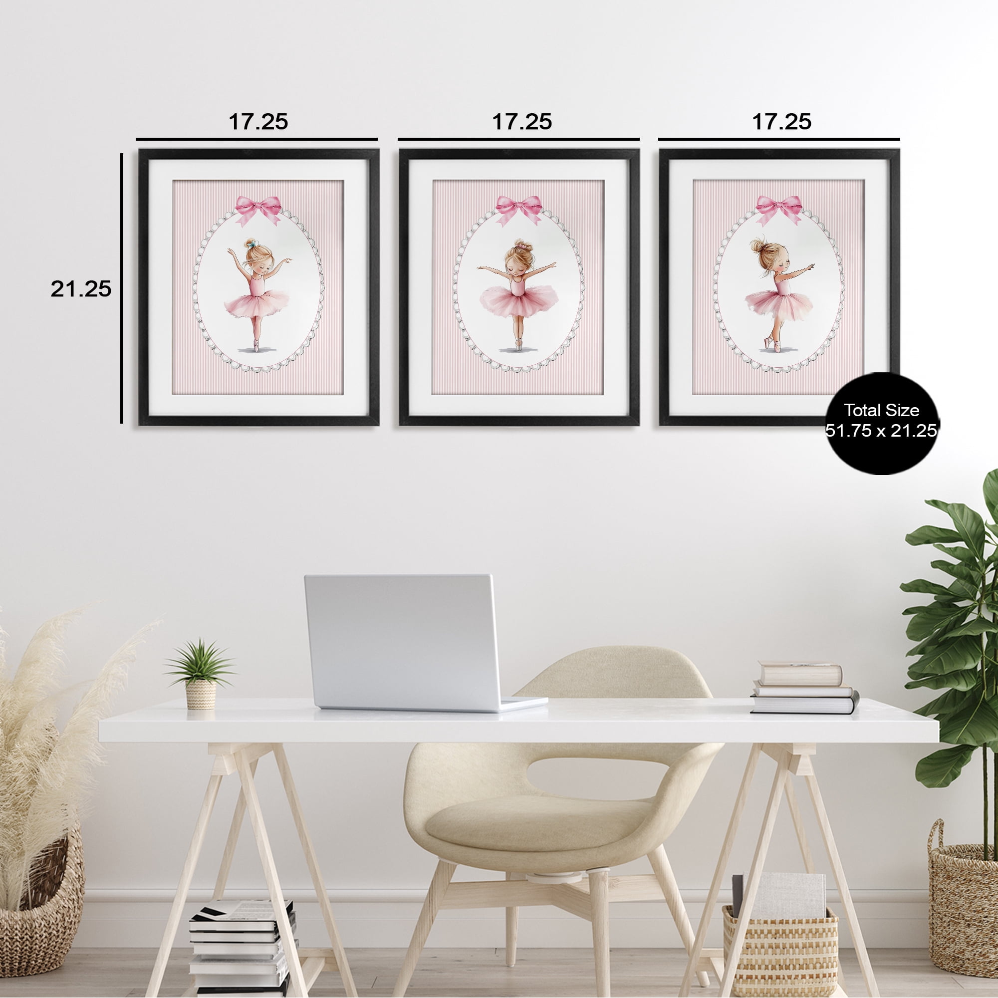 Stupell Industries Dancing Ballerinas in Pink 3 Piece Black Framed Print Under Glass Set, design by Christine Simpson Art