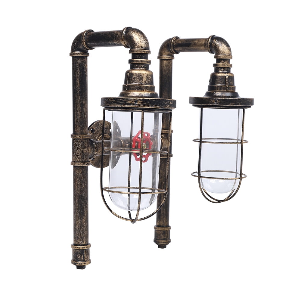 MIYIOKON Double-head Wall Sconce Light, 2-Light Retro Wall Lamp, Vintage Water Pipe Wall Lamp Light Fixture
