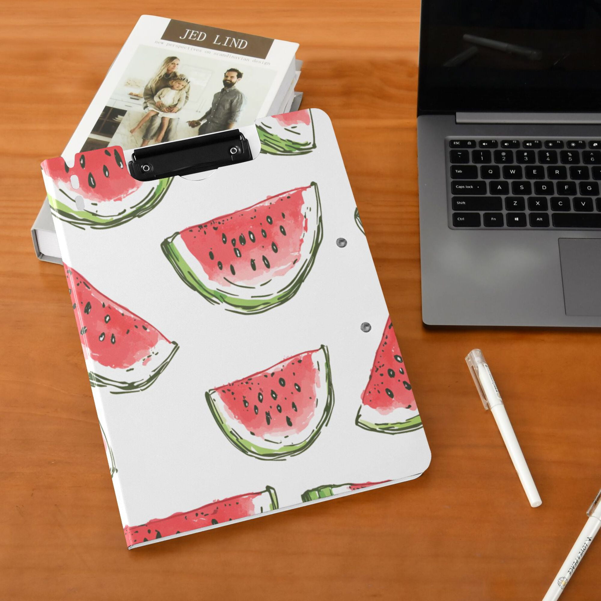 FORMRS A4 Clipboard Folder with Pen Holder Horizontal Foldable School Office Binder, Watermelon Pattern