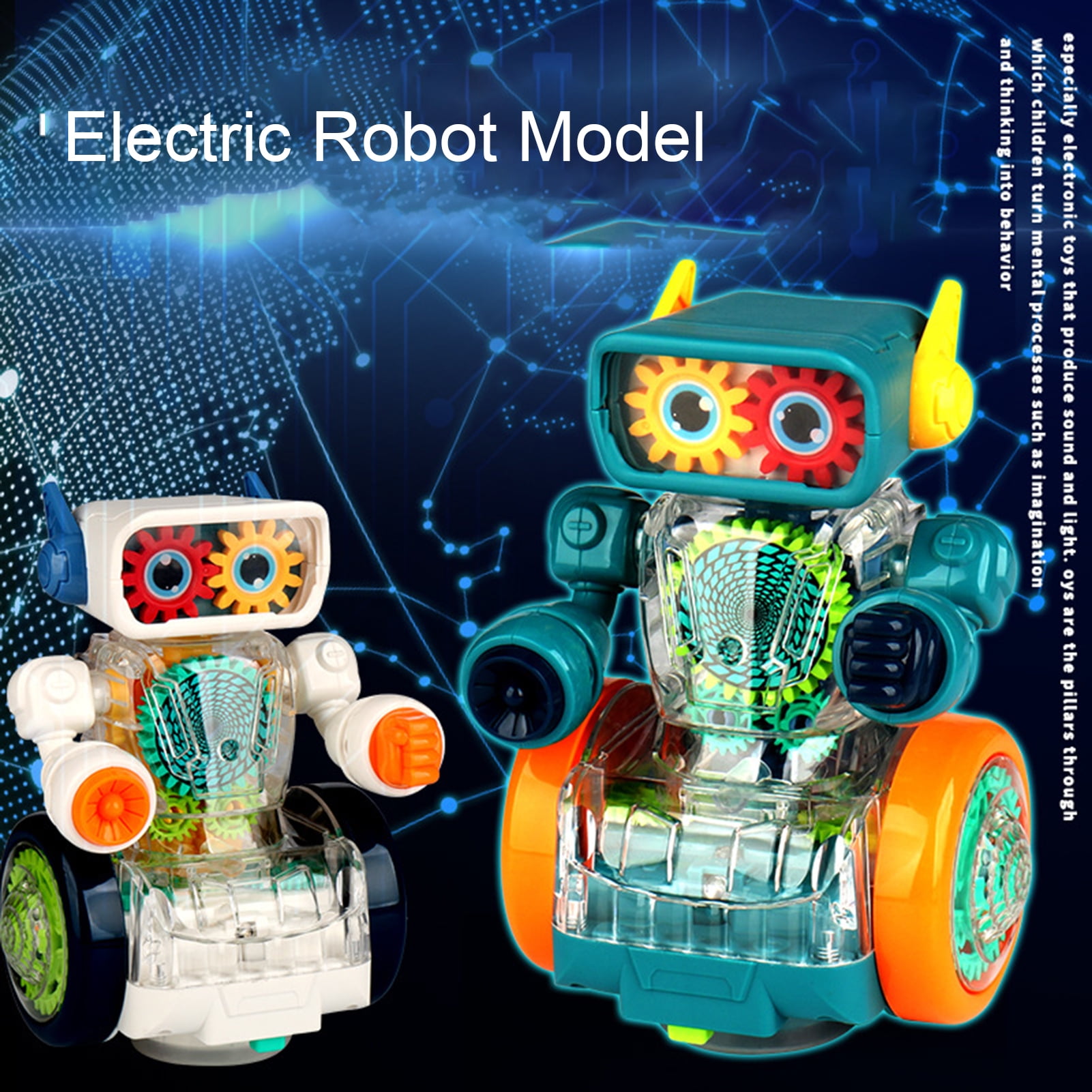 Chicmine Electric Robot Toy Cartoon Transparent Gear Obstacle Avoidance