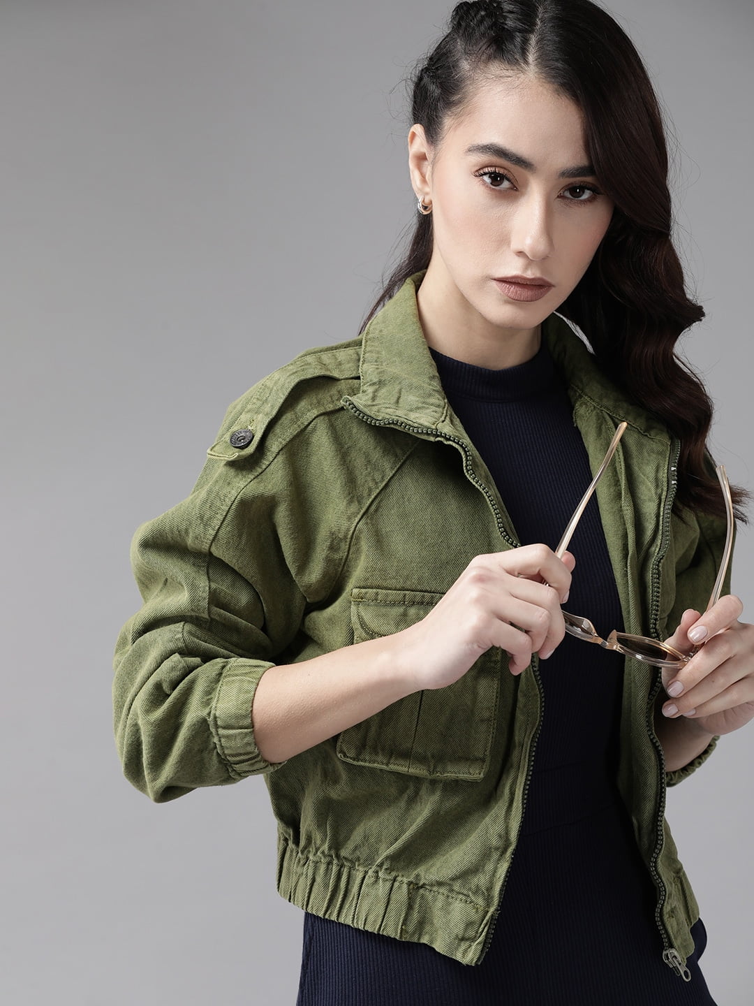 Roadster By Myntra Women Olive Green Long Sleeves Regular Solid Pure