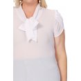thumbnail image 5 of Women's Plus Size Casual Solid Petal Sleeve Bow Tie Neck Short Sleeve Blouse Shirt Top, 5 of 6