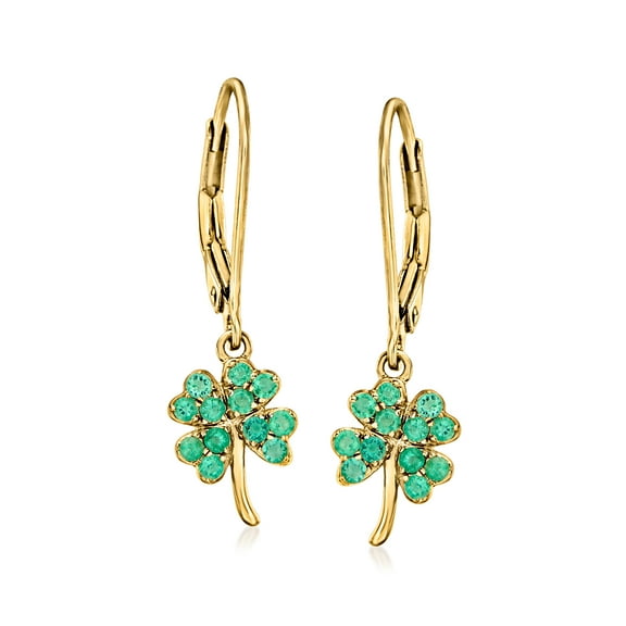 Ross-Simons 0.40 ct. t.w. Emerald 4-Leaf Clover Drop Earrings in 18kt Gold Over Sterling, Women's, Adult