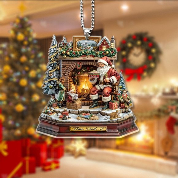 Santa Christmas Tree Ornaments,Rustic Santa Claus Nostalgic Retro Hanging Acrylic Vintage Decorations,Christmas Tree Santa Claus Car Interior Decoration 2D Acrylic Decoration