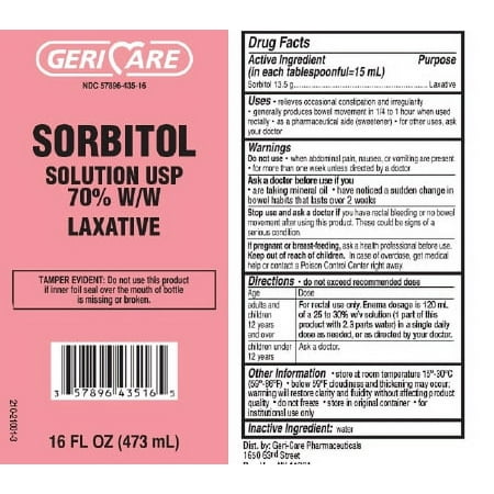 Geri-Care Laxative Liquid, 16 oz., 13.5 Gram Strength, Sorbitol, 1 Bottle