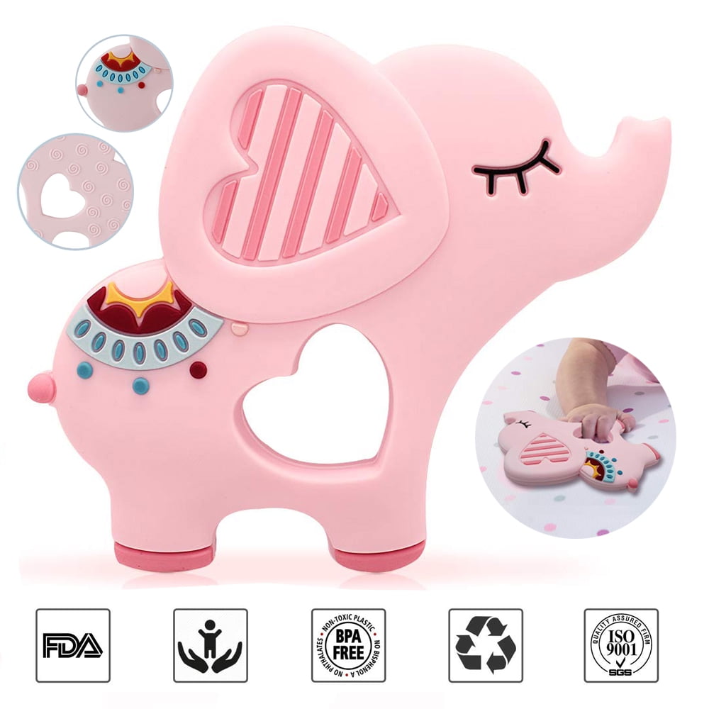 EIMELI Silicone Teething Toy,100% Infant Safe Chewable Teether,Elephant Shapes Pain Relief Toy for Toddlers & Infant,Safe Neutral Shower Gift for Boy and Girl
