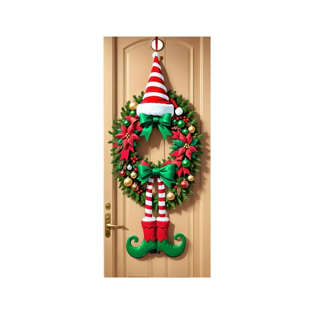 Decoraciones de Navidad Cubierta de Puerta de Navidad de 35 X 71 Pulgadas Cortina de Puerta de Navidad Decoración de Puerta de Navidad Y Pared Decoración de Fiesta Decoraciones de Navidad de Interior