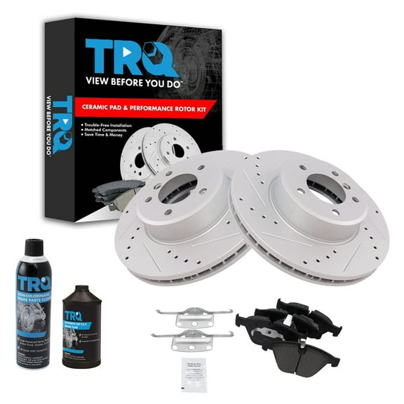 TRQ Performance Rotor & Ceramic Brake Pad Front Kit w/Chemicals for BMW BKA15591 Fits select: 2008-2010 BMW 528, 2004-2007 BMW 530