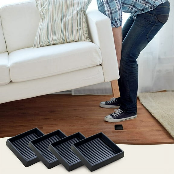 4Pcs Anti-Slip Furniture Pads- 2.5x2.5In Square Rubber Anti Skid Caster Cups, Leg Coasters-Couch, Chair, Bed Stoppers