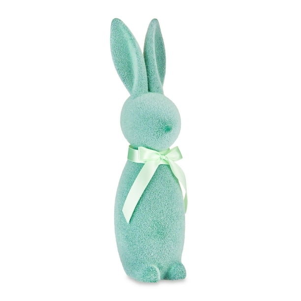Way to Celebrate Easter Flocked Bunny Decor, Mint, 16"