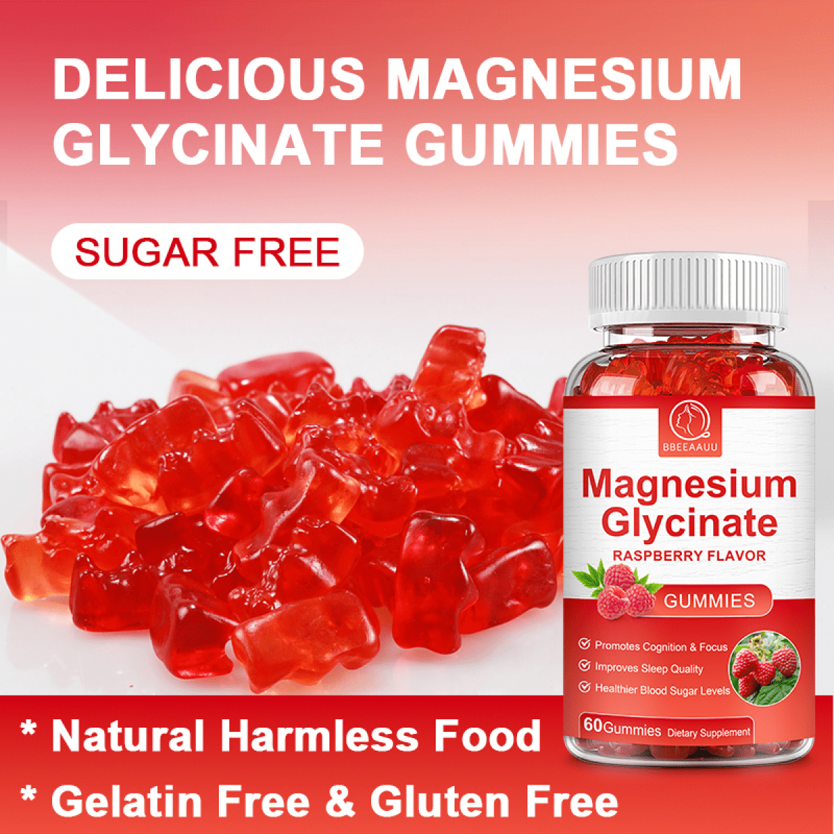 (2 Pack) Magnesium Glycinate Gummies 500mg - Magnesium Supplement for Calm Mood, Stress Relief & Heart Health - Gluten Free & Vegan - 120 Gummies