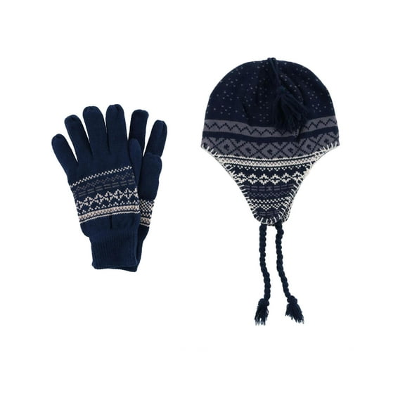 CTM  Heavy Knit Winter Pattern Helmet Hat and Glove Set (Men)