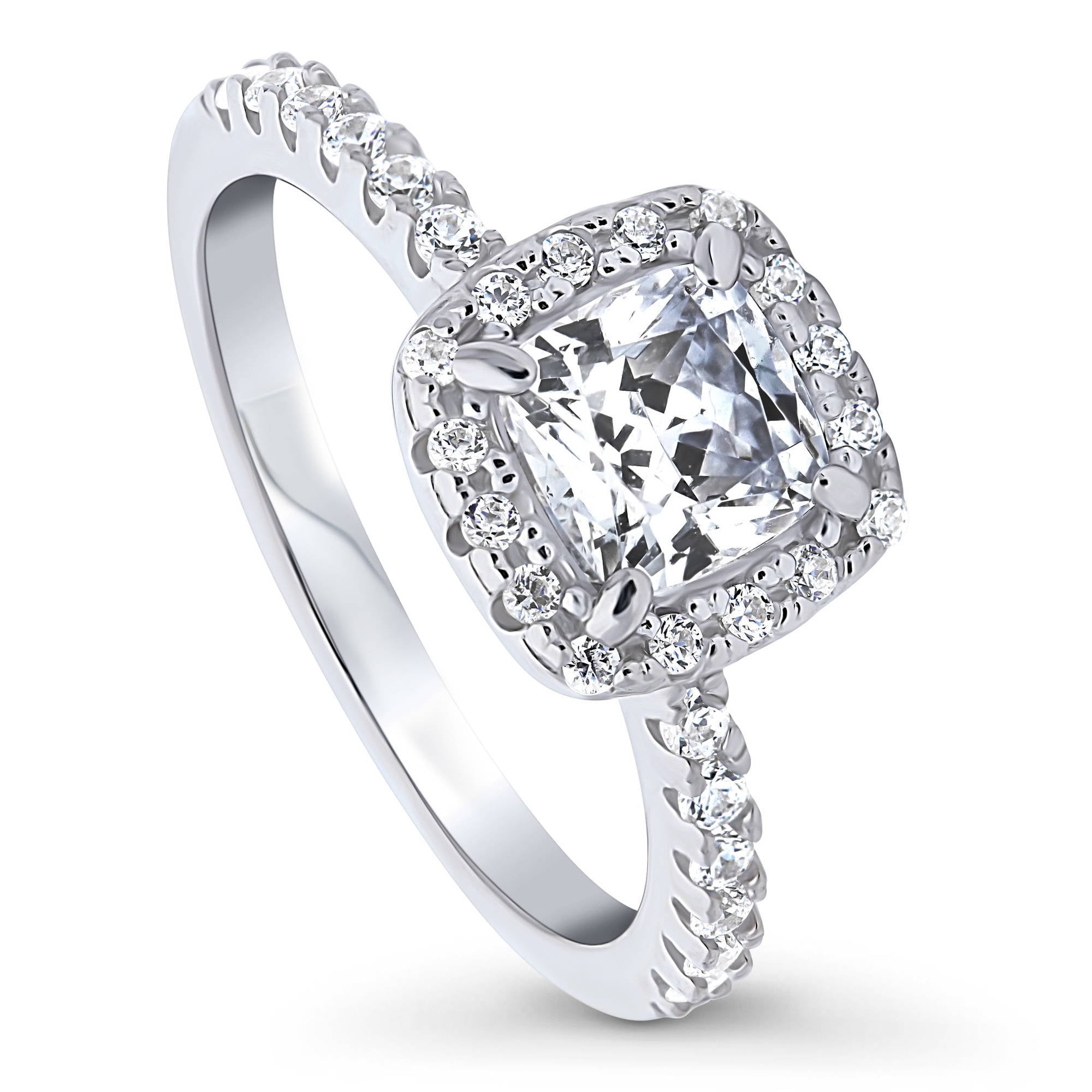 BERRICLE Sterling Silver Halo Wedding Engagement Rings Cushion Cut Cubic Zirconia CZ Promise