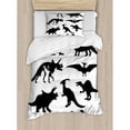 thumbnail image 3 of Dinosaur Duvet Cover Set King Size, Prehistoric Skeleton Bone Black Silhouettes of Different Ancient Wild Dinosaurs, Decorative 3 Piece Bedding Set with 2 Pillow Shams, Black White, by Ambesonne, 3 of 3