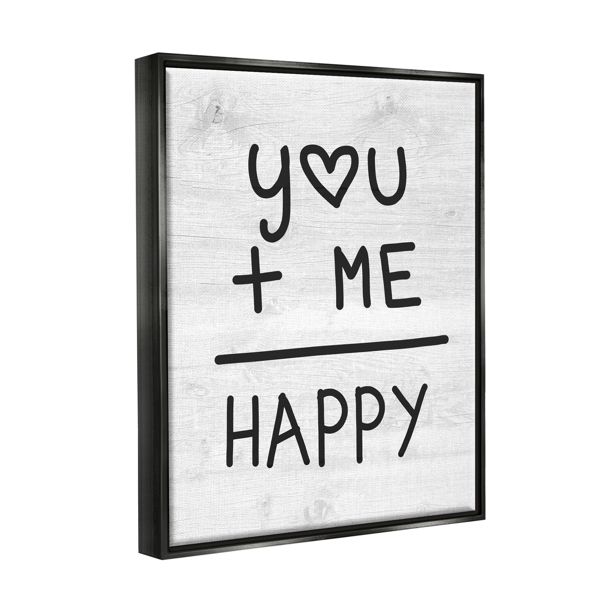 Stupell Industries You + Me = Happy Romantic Phrase Inspirational Painting Black Floater Framed Art Print Wall Art
