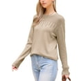 thumbnail image 4 of INSPIRE CHIC Women's Sweater Casual Crewneck Hollow Work Fall Winter Loose Sweater XS Khaki, 4 of 6