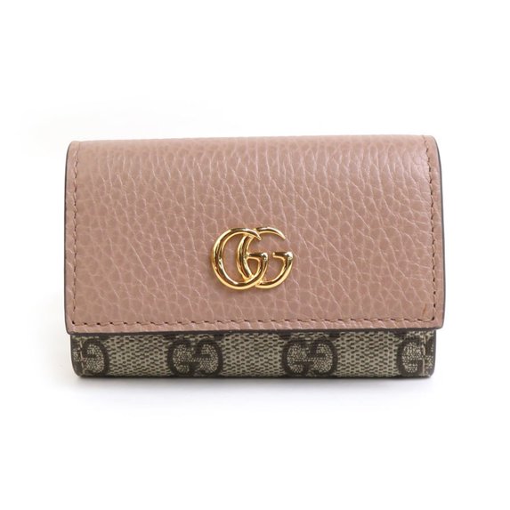 Pre-Owned GUCCI Key Case GG Marmont Supreme Canvas Leather Pink x Brown Men's Women's... (Good)