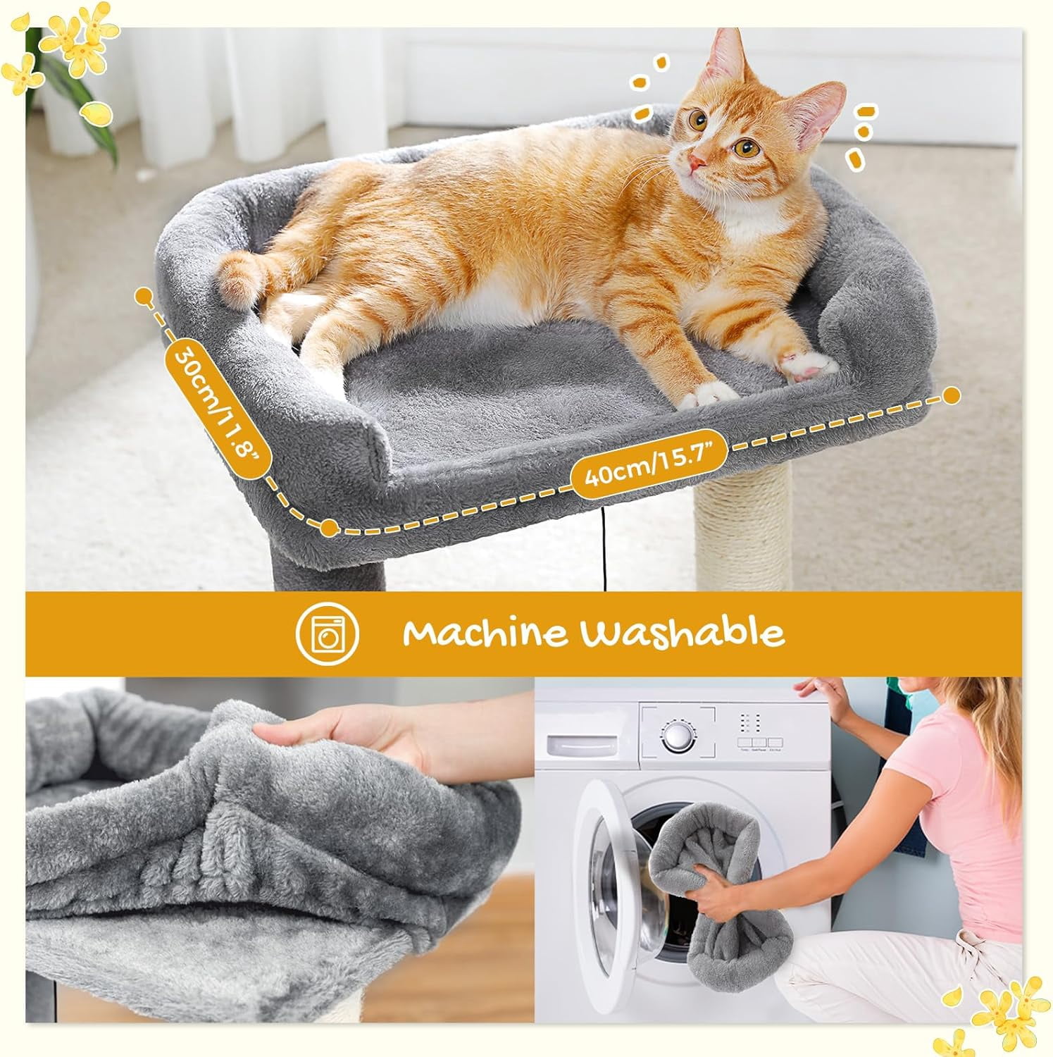 Cat Scratching Post Tower with Removable Bed, Play Ball, and Large Top Scratcher Pad for Kittens and Cats