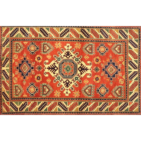 Ahgly Company Indoor Rectangle Traditional Gold Geometric Area Rugs, 7' x 9'