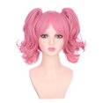 thumbnail image 4 of Peluca rosa para ni&ntilde;os con dos colas de caballo, peluca corta rosa recta con flequillo para ni&ntilde;os, peluca sint&eacute;tica resistente al calor con gorro de peluca, 4 of 4