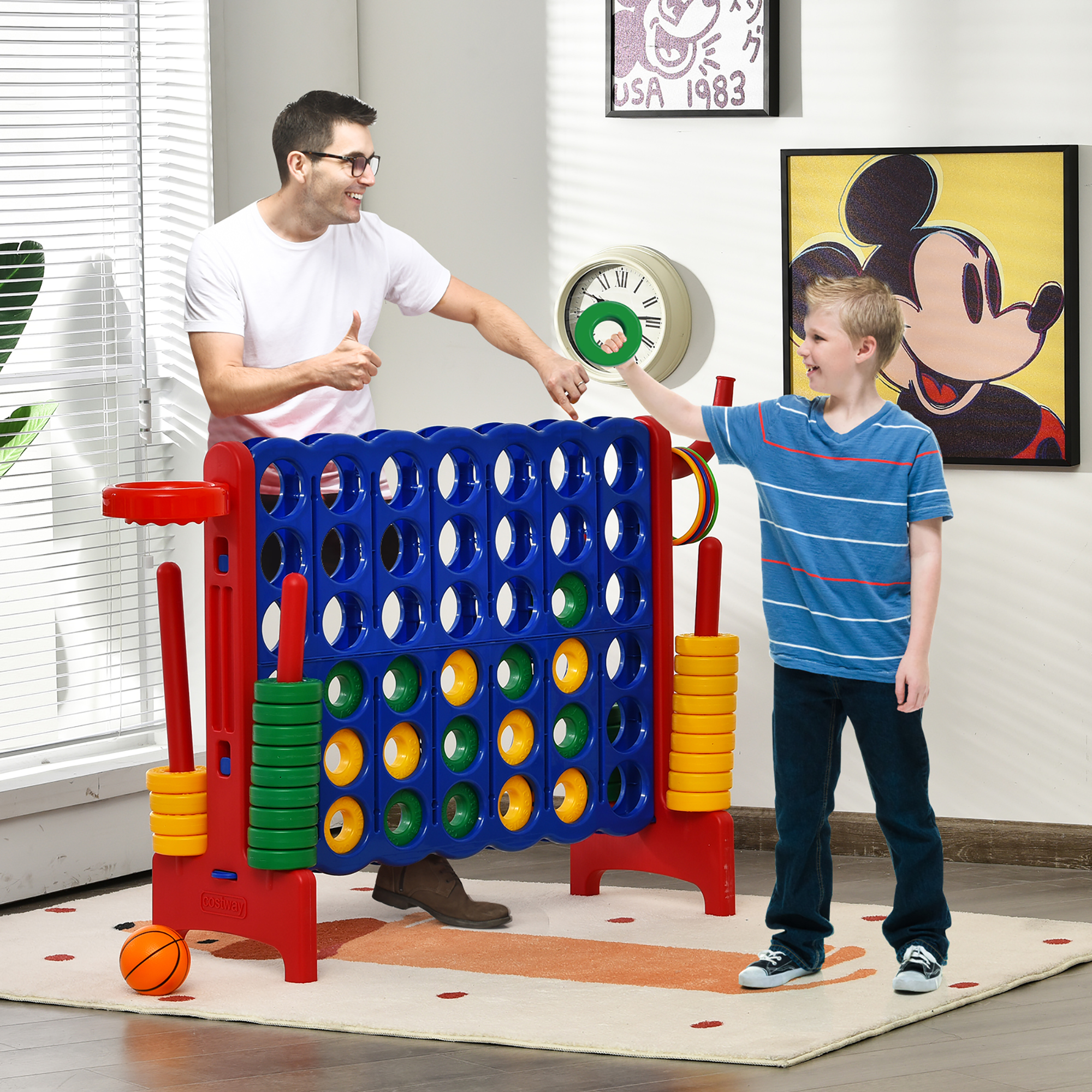 Costway 4-in-A Row Giant Game Set w/Basketball Hoop for Family Red - image 2 of 10