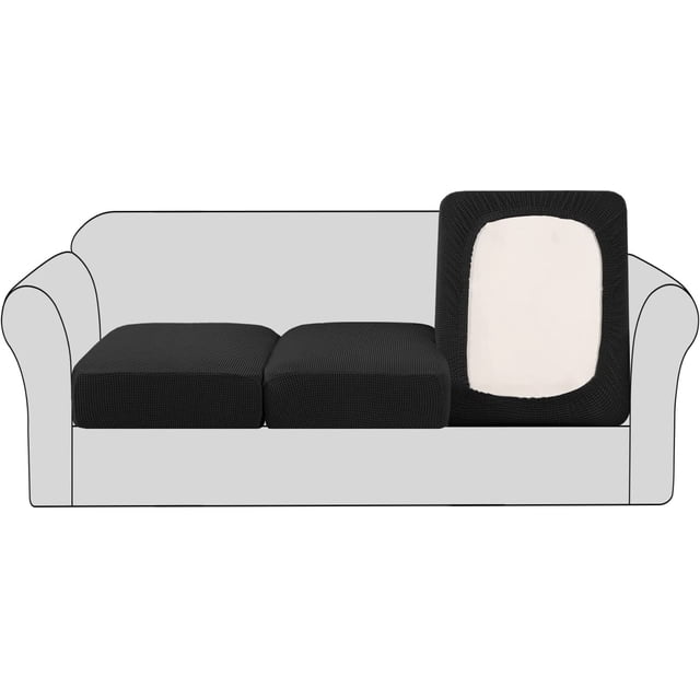 Fundas de cojín de asiento individual de alta elasticidad Fundas de sofá Fundas de cojín de sofá Fundas de sofá con tela de sarga texturizada Jacquard (paquete de 3 para sofá de 3 cojines, gris) Negro floral