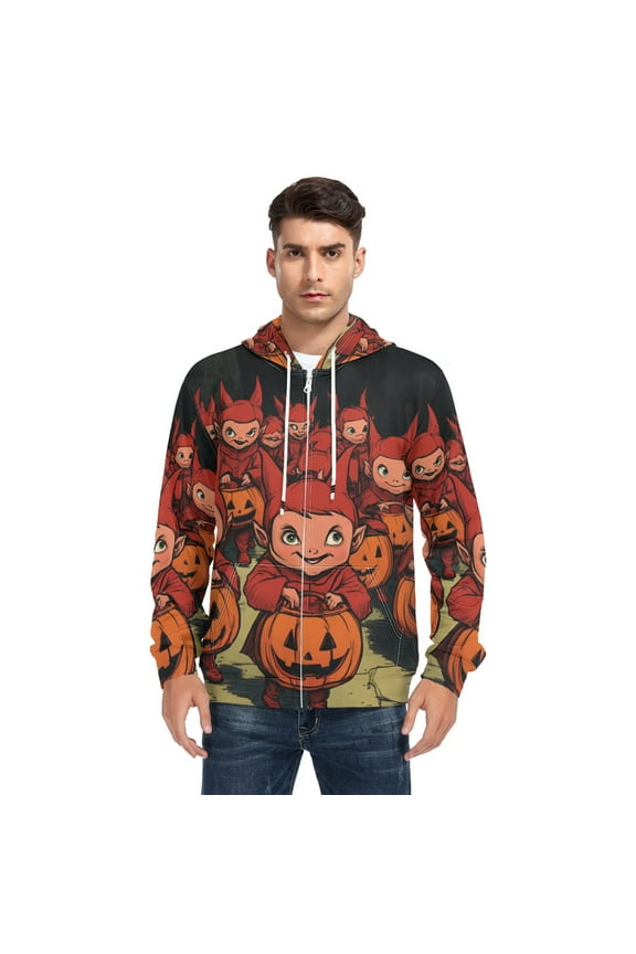 Halloween Little Devil Mens Hoodies Sweatshirt with Full Zip Pockets Fleece Jackets